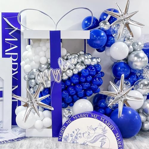 156 Pack 18" 12" 10" 5" Inch Blue and Silver Balloons Garland Arch Kit