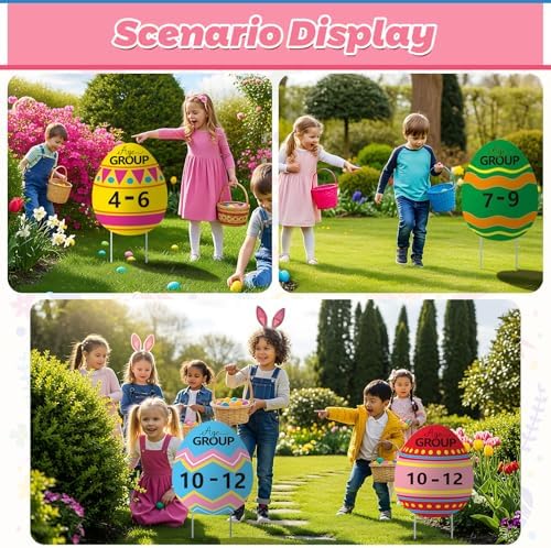Jetec 5 Pcs Easter Egg Hunt Signs with Age Group Stickers Egg Hunt Age Group Yard Set 16" Tall×12" Wide Easter Outdoor Lawn Decorations for Spring Home School Pathway Garden Decor Game Party Supplies