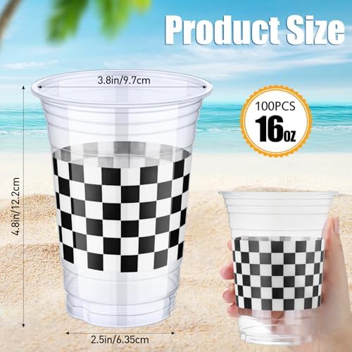 50 Pcs Bee Party Cups 16 oz, Black and White, Race Car