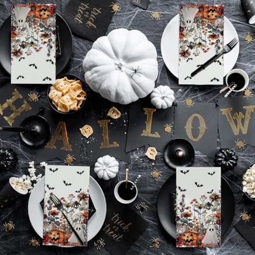 Horaldaily 50Pcs Halloween Paper Napkins, Bat Pumpkin Ghost