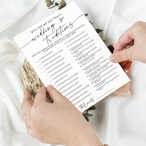 Bridal Shower Game Cards, Why Do We Do That Fun Icebreaker for Engagement Party Guests, 25 Cards with Answer Key, Minimalist White Wedding Shower Party Supplies - A08-3