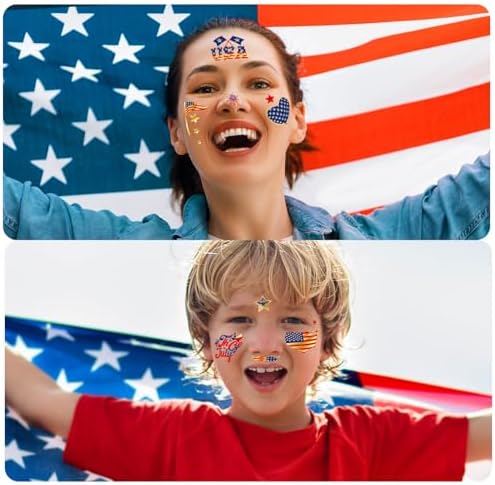 JCFIRE 4th of July Decorations, Temporary Tattoos for Kids Adults, Patriotic Decorations, Fourth of July Accessories, Red White And Blue Party Supplies for Independence Day