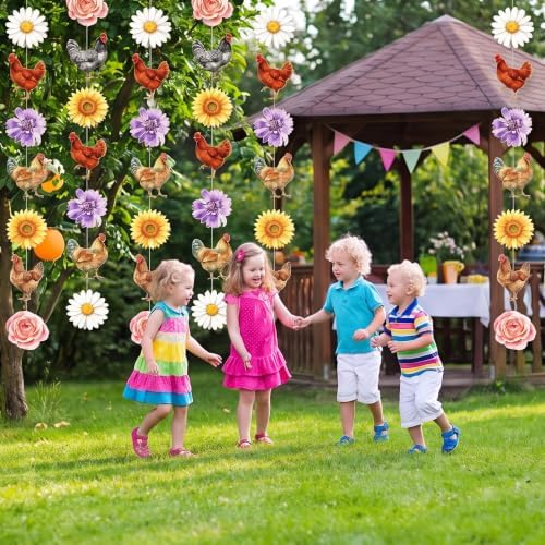 Xinnun 8 Pcs Chicken and Daisy Birthday Decorations Floral Hen Garlands