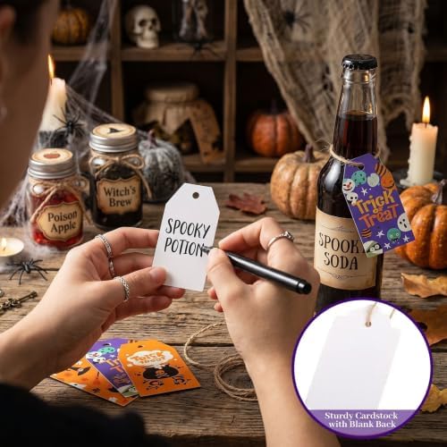 SallyFashion 160 Halloween Tags with String, 16 Styles