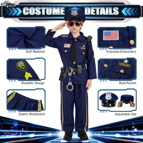 Police Costume for Kids Halloween Role Play with Accessories