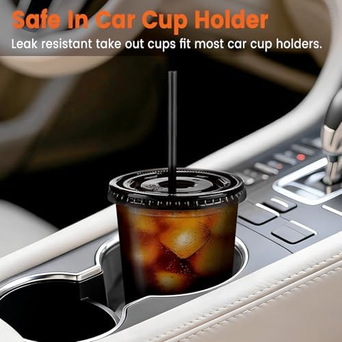 50 Sets - 16oz Black Plastic Cups with Lids and Straws