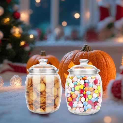 2 Pack 128 oz Candy & Cookie Jar Plastic Jars with Lids, Airtight Candy Jar Unbreakable, Decorative Kitchen Storage Jar, Clear Food Storage Canister for Pet Food