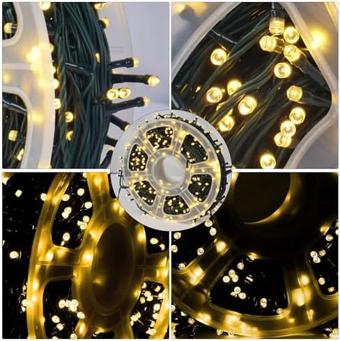 FUNPENY 164FT 500 LED Christmas Indoor Outdoor Decorative String Lights, 8 Modes Waterproof Green Wire LED Fairy Light for Christmas Party Wedding Garden Home Decoration (Warm White)
