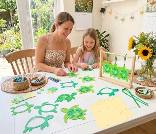 Renbuzhu 48PCS Summer Crafts: Paper Sea Turtle Suncatchers DIY Kits, Ocean Beach Party Favors Window Stained Glass Effect Art Supplies Decorations