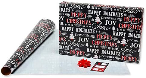 American Greetings Christmas Wrapping Paper, Red and Black Buffalo Plaid Holiday Gift Wrap Set (120 sq.ft., 4 rolls-30 in. x 12 ft., 7 Adhesive Bows, 30 Gift Tag Stickers) Rustic, Snowflakes, Reindeer