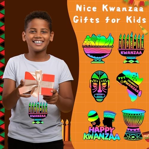 JULMELON 36 PCS Kwanzaa Crafts for Kids Holiday Magic Rainbow Scratch Cards