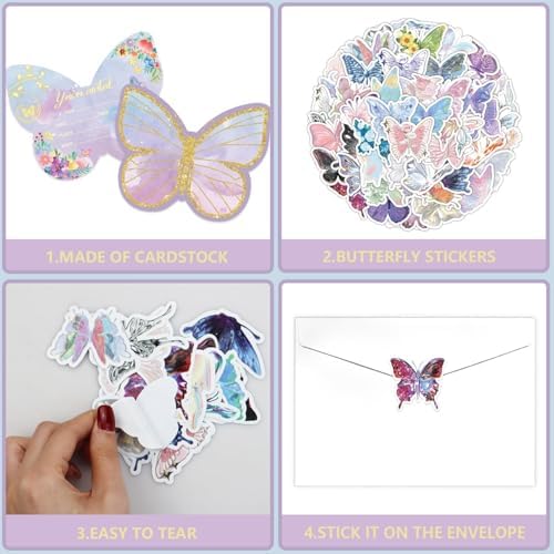 20 Sets Butterfly Birthday Invitations with Envelopes and Stickers for Girls Butterfly Theme Birthday Party,Baby Shower Wedding, 4.7 x 6 Inch