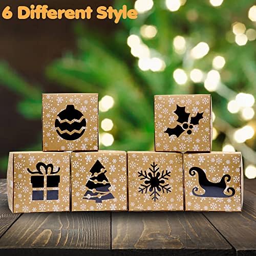 VEYLIN 24Pack Christmas Bakery Boxes with Window, 4“ x 4" x 2.4" Kraft Small Holiday Cookie Boxes for Xmas Gifts Cookie Cupcake