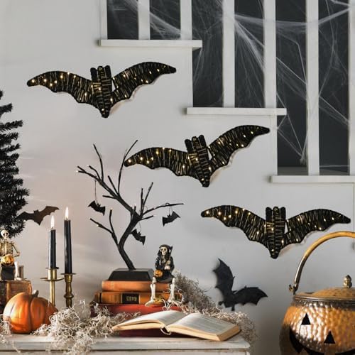 3 Pack Halloween Decorations Indoor Bat Wall Decor with Batteries Included