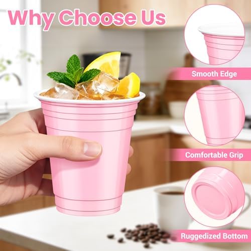 100 Pcs Pink and Hot Pink Plastic Cups, 12 oz Disposable Cups