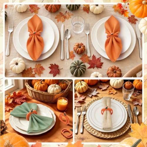 Thanksgiving Pumpkin Wood Napkin Rings Set of 12, Thanksgiving Table Decor