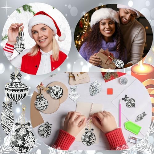 Tondiamo 20 Pcs Christmas Diamond Art Kits 5D DIY Diamond Painting Keychain