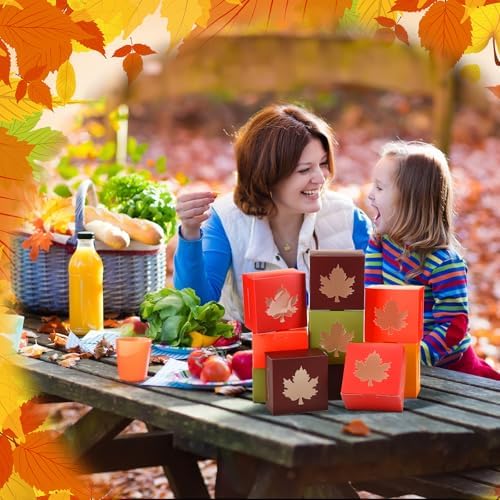 24 Pcs Fall Treat Boxe with Window Cookie Bakery Candy Gift Box, Leaves