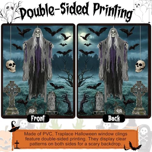 54 PCS Large Halloween Decor, Grim Reaper Halloween Window Clings for Home