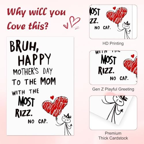 D4DREAM Mothers Day Card from Kids - Gen Z Funny Rizz No Cap Meme Trendy