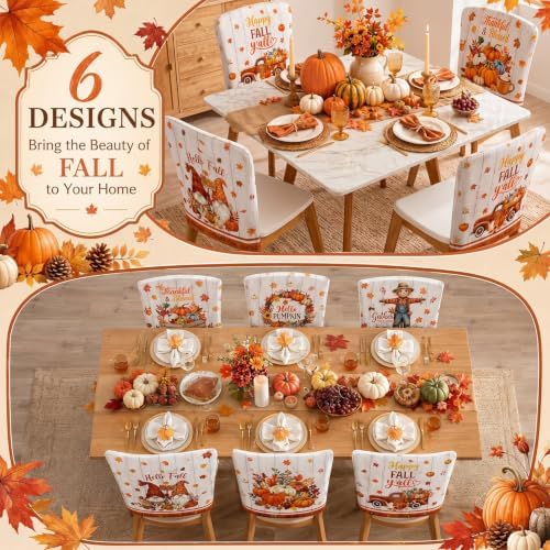 Moukeren Fall Chair Back Cover Set of 6 Thanksgiving Pumpkin Slipcovers Stretch Dining Chair Back Covers Farmhouse Removable Elastic Seat Protector for Home Harvest Party Kitchen Decor (Maple Leaf)