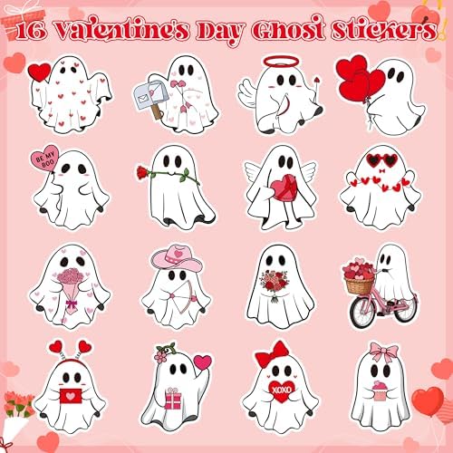 H1vojoxo Wedding Heart Sticker Rolls - 1000PCS Wedding Ghost Stickers 16 Designs Pink Red Cute Ghost Label Tag Seal Stickers for Kids Craft Envelope Water Bottle Party Supplies