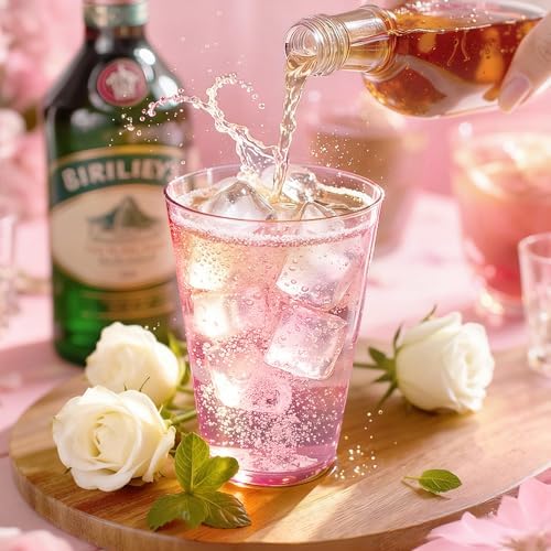 Glowserve 50 Pack 12 oz Pink Disposable Plastic Cups Cocktail Glasses
