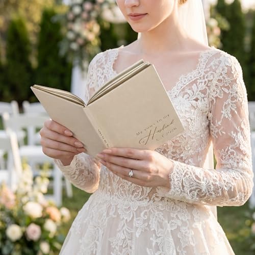 LITIVY 2026 Wedding Vow Books Set 2 Vow Books & 2 Wedding Day Cards for Parents with Gold Foil Dot Grid Pages His and Hers Gifts Wedding Registry Must Haves (Beige, 5.23” x 7”)