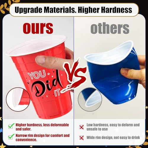 Graduation Decorations 2026 Party Cups - 100pcs 16 Oz Red and Black Disposable Graduation Plastic Cups for School Class of 2026 Grad Celebration Party Favors Supplies (5 Designs)
