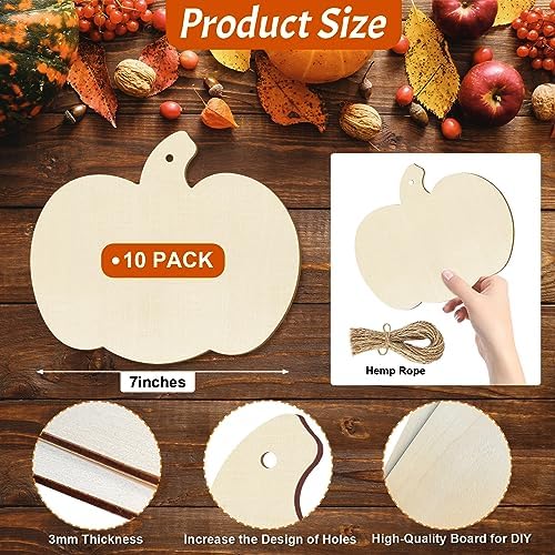 Large Size 7inch Wooden Halloween Thanksgiving Ornaments to Paint, DIY Blank Unfinished Pumpkin Wood Discs Ornament for Crafts Hanging Autumn Decorations 10PCS