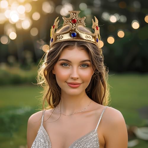 VZQI Soft Gold King Crown for Adults, Adjustable Costume Hat for Halloween