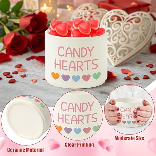 Candy Dish Cauldron - Valentine's Day Mini Ceramic Candies Bowl Tiered Tray Decor, Snack Serving Bowl Table Wishes Accents for Valentines Themed Party Home Kitchen Gifts (Pink Candy Hearts)