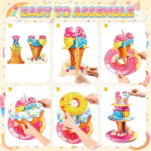 SiliFine Ice Cream Drip 6 7 Birthday Decoration 3 Tier 67 Cupcake Stand I was 6 Now I'm 7 Birthday Party Decorations 6 7 Dessert Tower for 7th Donut Ice Cream Party Celebration Supplies (67)