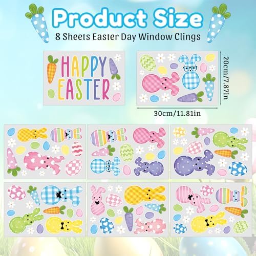 8 Sheets Easter Window Clings Stickers Happy Easter Bunny Egg Window Decals