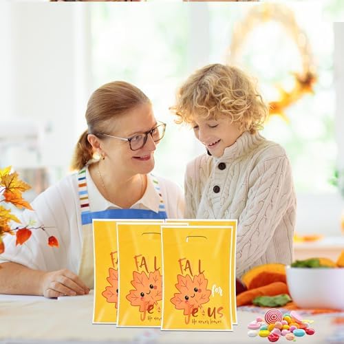 EUVBOKW 100 PCS Fall for Jesus Treat Bags with Handles