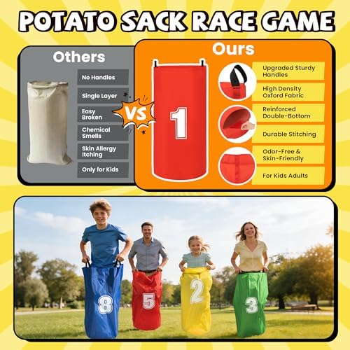 ropoda Field Day Games, Outdoor Carnival Games Potato Sack Race Bags for Adults and Kids, Bean Bags, Soft Plastic Cones,Ring Toss Set,Egg and Spoon Race, Outdoor Games Easter