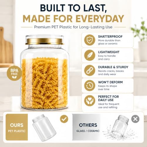 Tlence 6 Pack 1.4L Clear Plastic Jars, 47OZ Cookie Jar with Lids, Airtight Candy Buffet Containers, Round Food Storage Mason Jug for Apothecary, Flour, Sugar, Tea, Coffee, Fermenting, Pickling
