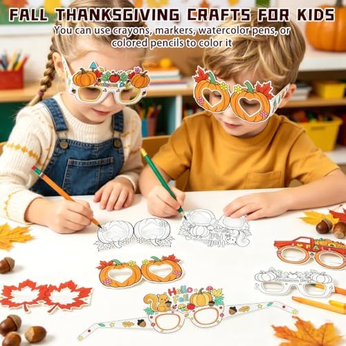 32Pcs Fall Thanksgiving Craft Bulk Coloring Glasses DIY Arts Kit for Kids