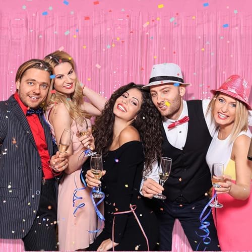 10 Pack Backdrop Party Decorations Pink Tinsel Curtain Party Backdrop Foil Fringe Birthday Decorations Photo Booth Streamer Backdrop Pink Theme Bachelorette Graduation Party Decorations