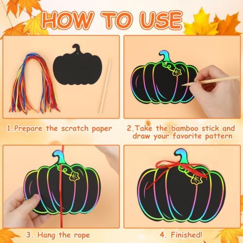 JULMELON 36Pcs Fall Thanksgiving Scratch Art for Kids, Magic Rainbow Paper