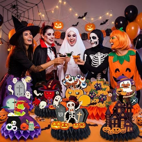 Halloween Decor - 9 PCS Pumpkin Witch Halloween Honeycomb Table Centerpiece