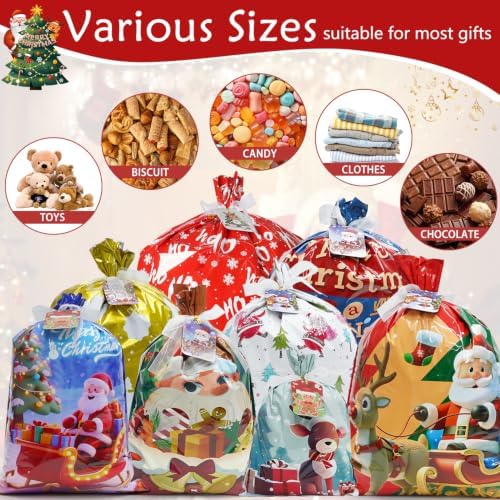 Koncci 36 Pcs Christmas Gift Bags, Assorted Sizes Medium Large Extra Large