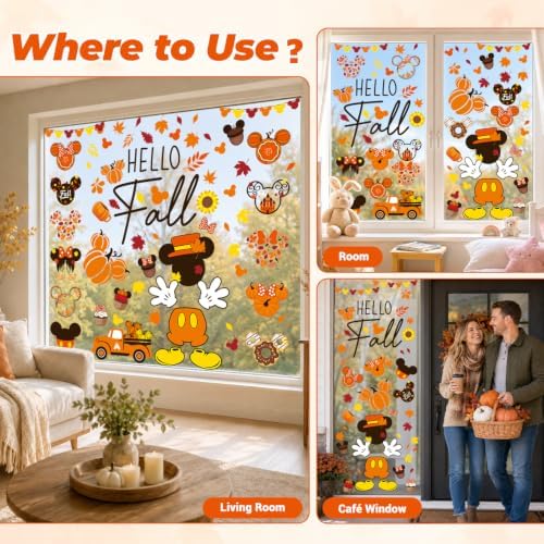 Fall Window Clings for Glass Windows, 6 Sheet Sunflower Autumn Window Cling