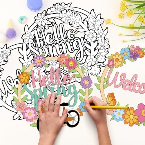 Sereliy 24 Pcs Spring Coloring Wreath Crafts, Color Your Own Flower Crafts, DIY Paper Wreath for Spring Home Activities Games. (Spring.24)