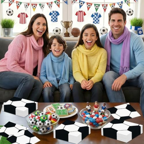 40 Pcs Soccer Napkins - Disposable Soccer Themed Party Decor Supplies, Soccer Ball Design Paper Napkins for Sport GameDay Birthday Party Favors Decorations