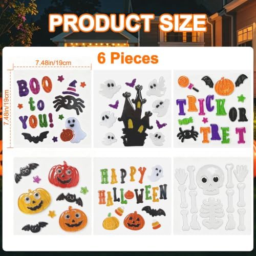 6 Sheets Halloween Window Gel Clings, Halloween Window Stickers for Glass