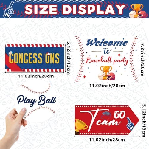20 Pcs Baseball Party Decorations Signs Welcome to Baseball Party Directional Signs Sports Theme Birthday Supplies for Concession Stand Decor Photo Booth Props