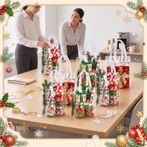 Pajean 25 Pcs Christmas Plastic Gift Bags with Handles, Snowflake Pouches