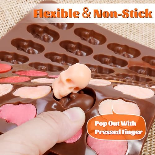 Skull Silicone Molds, Halloween Gummy Chocolate Molds 2 Pcs Mini Skull Mold