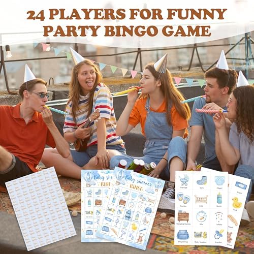 Baby Shower Bingo Game, Moon and Stars Bingo Cards Set, Pink Gender Reveal Party Bingo Supplies for Adults, Family Friends Activities Favors Decorations for 24 Player, 02